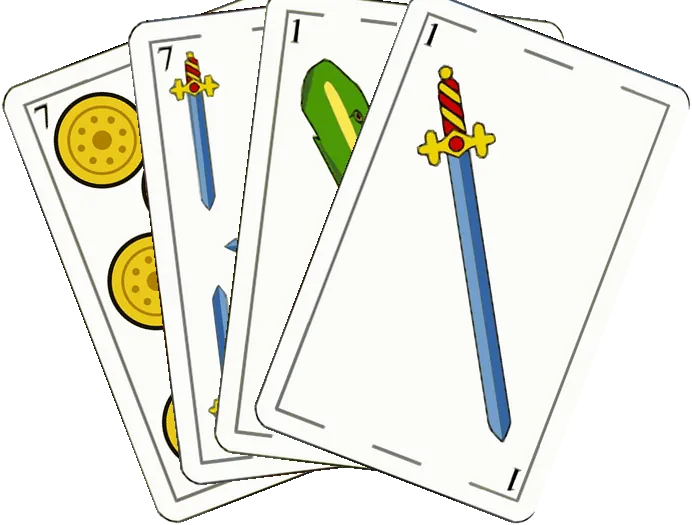 Las cuatro cartas que mandan en el truc: el as de espadas, el as de bastos y los sietes de espadas y de oros